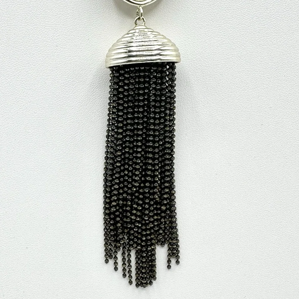 Kendra Scott Rayne Necklace Black Tassel Pendant Long Goldtone Chain